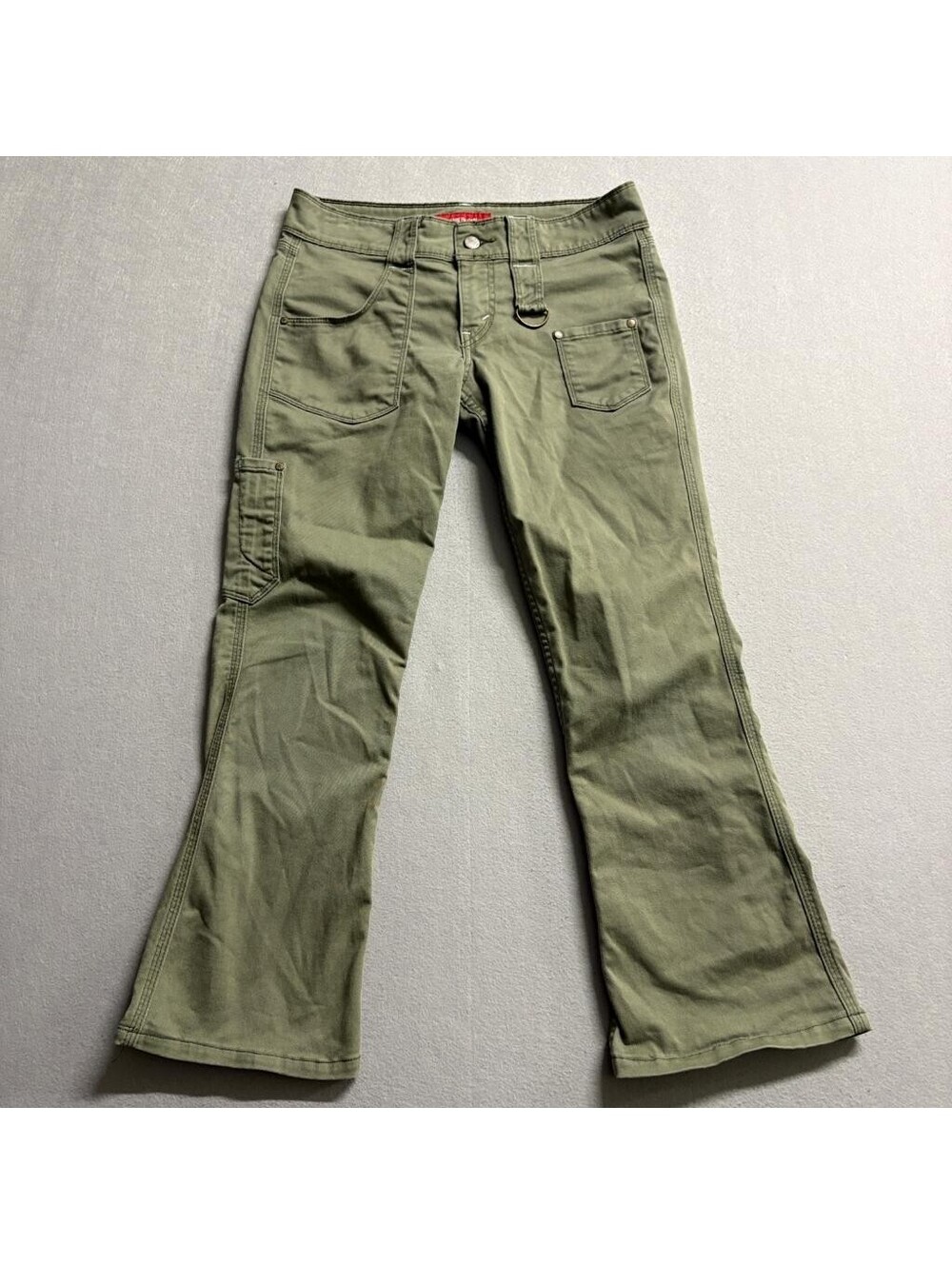 Levis Superlow Cargo Pants Womens 7M JR Green Low Rise Flare Utility Y2K